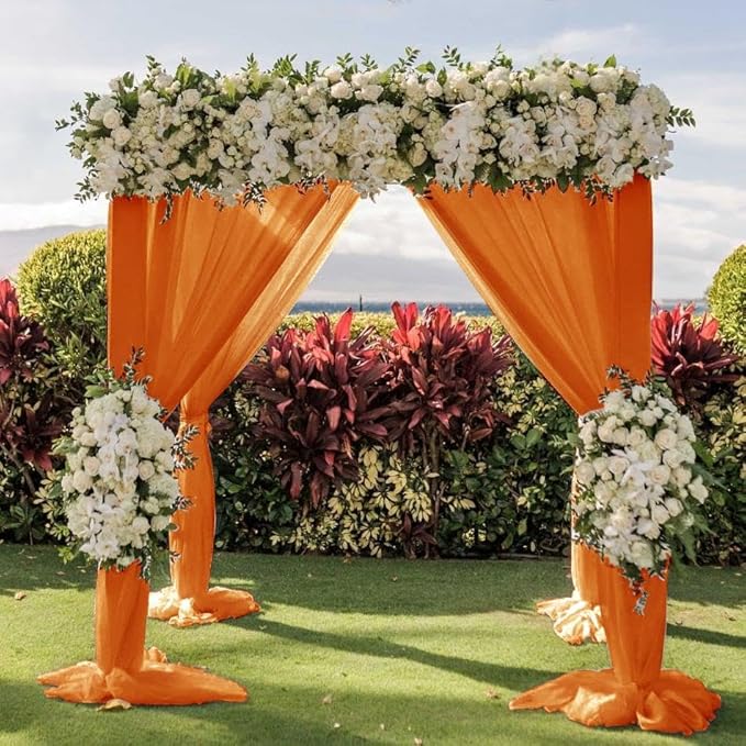 Wedding Arch Draping Fabric 1 Panel 30'' x 18FT Orange Sheer Chiffon Arch - Image 5