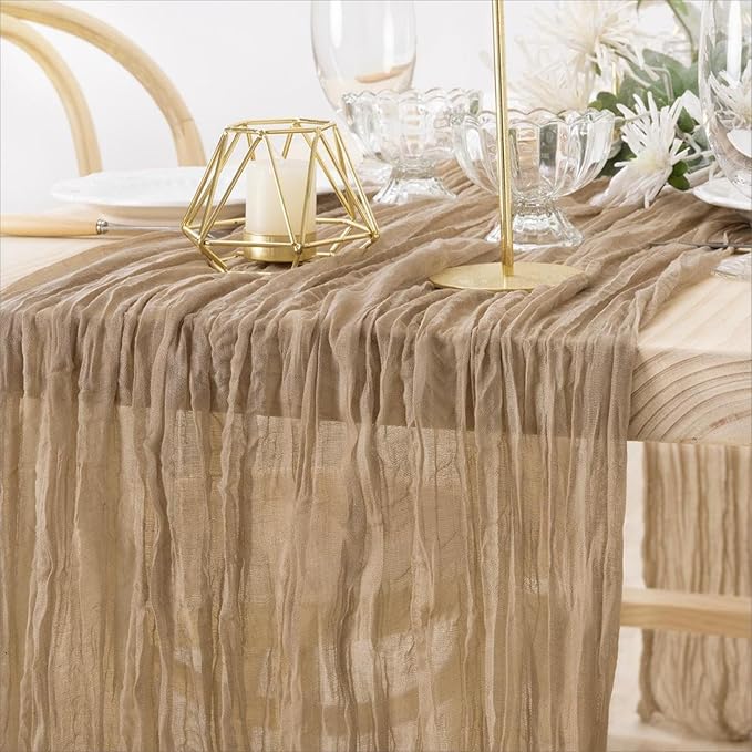 MLMW 4 Pack Fall Table Runner Boho Nude Brown Cheesecloth Table Runner Autumn - Image 3