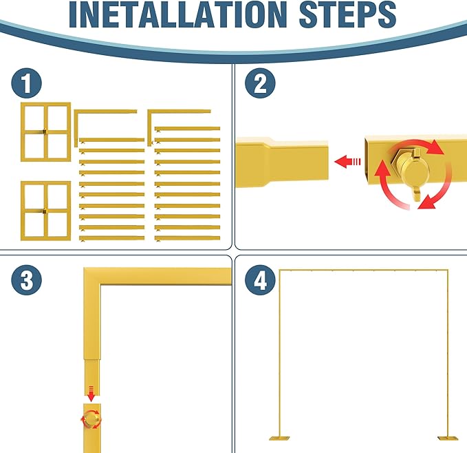 Wokceer 10x10 FT Backdrop Stand Heavy Duty Pipe and Drape Kit, Adjustable Gold - Image 3