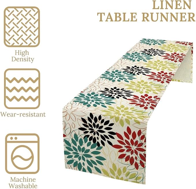 Abstract Red Dahlia Vintage Table Runner, Geometric Lines Mid Century Vintage - Image 6