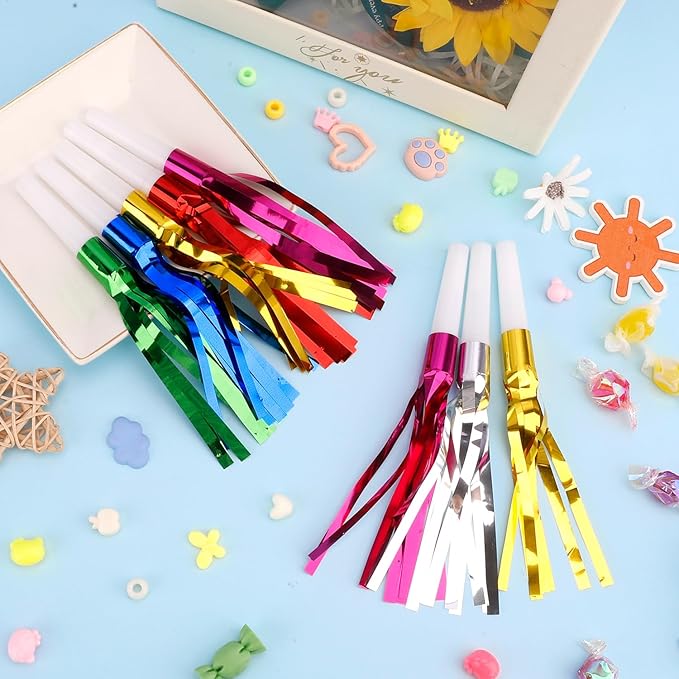 Noise Makers, Glitter Metallic Fringed Party Blowers Noisemakers Horns - Image 3