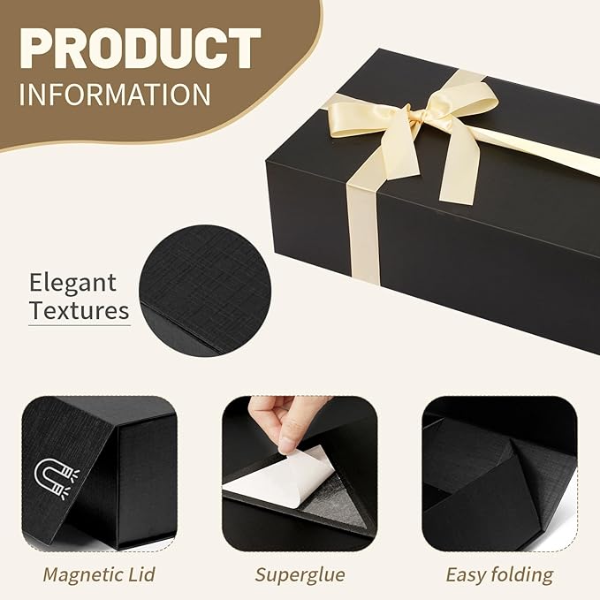 Rinrda 5 Pack Large Black Gift Box, 13.75"x9"x4.5", Gift Boxes - Image 3