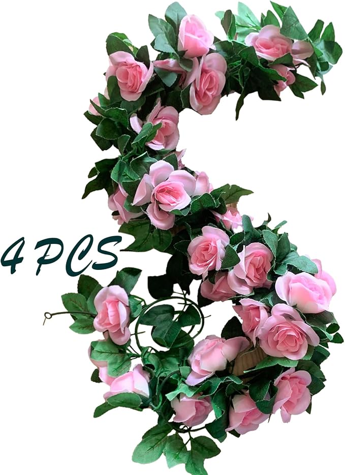 4 Pack Artificial Rose Vine Garland Fake Roses Flowers Plants Vines Hanging by MUYG