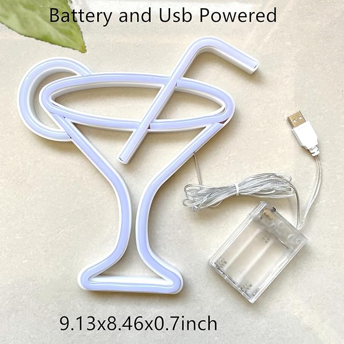 Led Green Cocktails Neon Sign, Wine Glass Neon Light Battery and USB Dual - Image 5