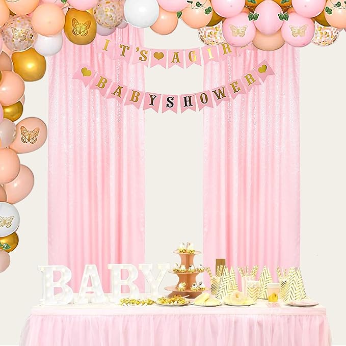 ShinyBeauty Sequin Curtains 4 Panels Baby Pink | 2Ft x 8Ft Sparkle Photo - Image 3