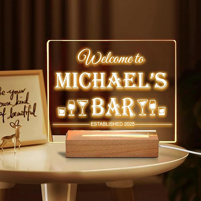Personalized Bar Gifts for HOME BAR, Custom Name Date Acrylic Light Up Signs - Image 6
