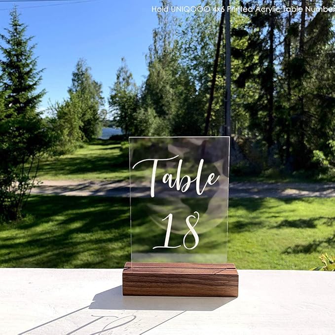 UNIQOOO 10 Pack Rustic Acrylic Sign Holders | Walnut Wood Table Numbers Display - Image 8