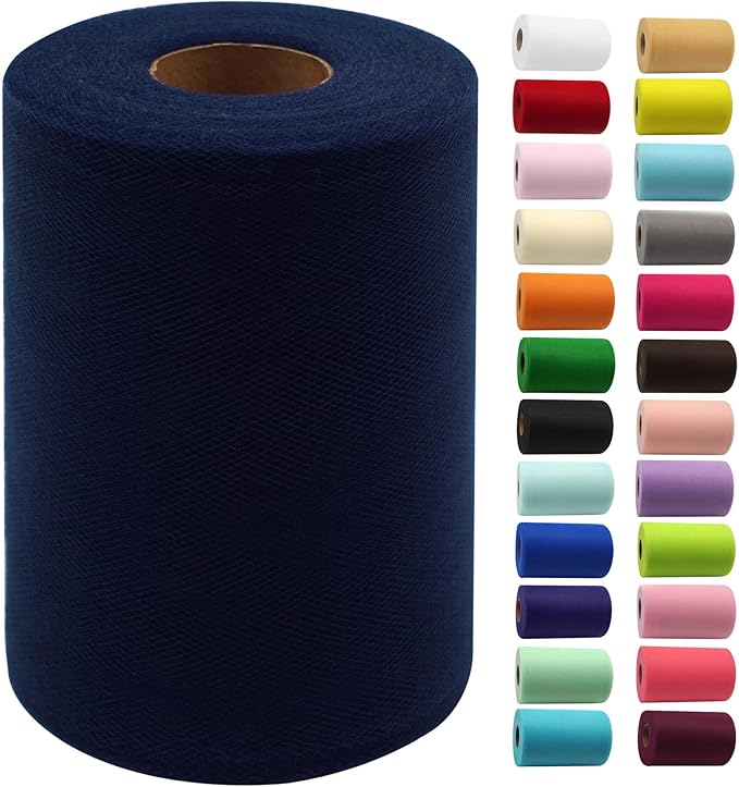 Navy Blue Tulle Fabric Rolls 6 Inch by 100 Yards Fabric Spool Tulle Ribbon by IONTACH