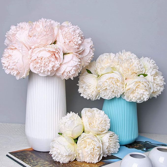 U'Artlines 2 Bouquet 10 Heads Artificial Peony Silk Flower Leaf Home Office - Image 6