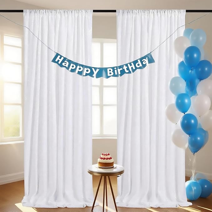3x8FT White Backdrop Curtains 2 Panels Sequin Fabric Drapes Wedding White by QueenDream