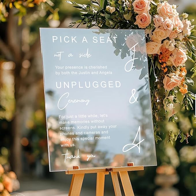 Modern Wedding Yard Sign – Pick a Seat & Unplugged Ceremony – Artistic Layout – - Image 3
