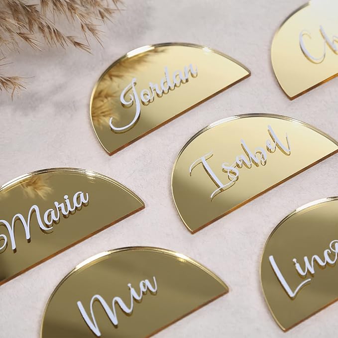 UNIQOOO 20 Pcs 3.5x2 inches Gold Mirror Half Circle Acrylic Sign DIY Blank by UNIQOOO
