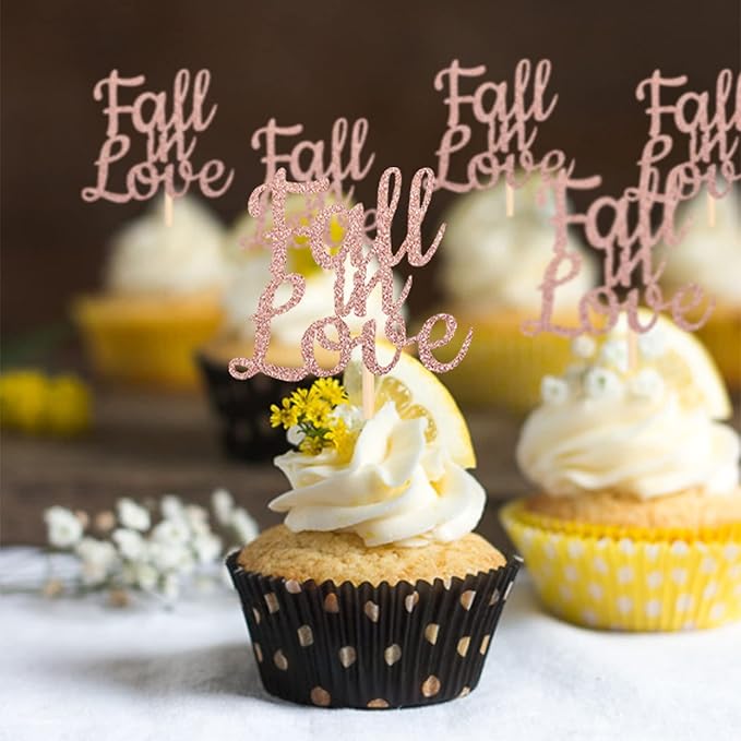 24 PCS Fall in Love Cupcake Toppers Glitter Bridal Shower Cake Picks Decorations - Image 5