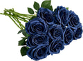 Artificial Rose 10pcs Open Flower Bouquet Navy Blue Faux Rose Stems by IUKnot