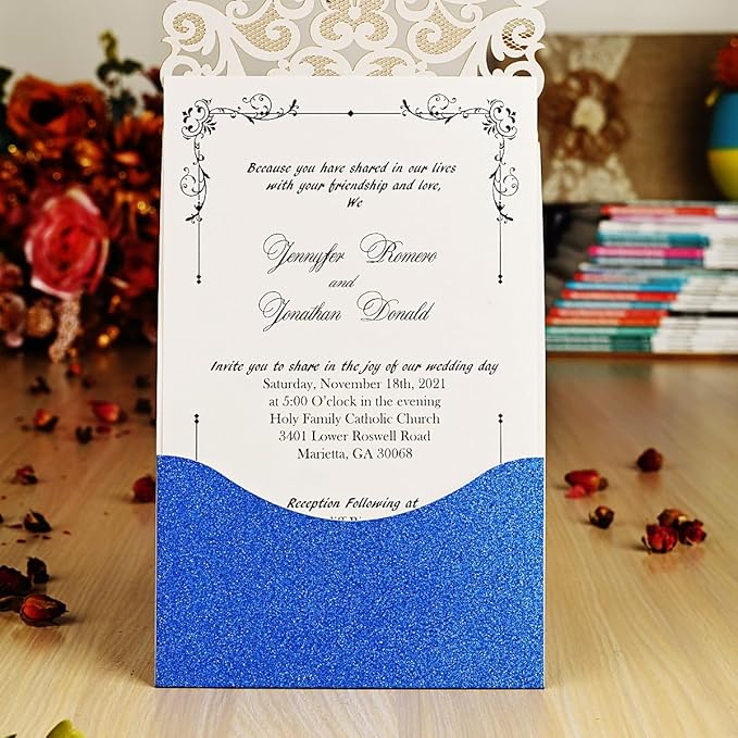 Hosmsua 50PCS Wedding Invitations Cards 5 x 7.3 Inch Laser Cut Hollow Rose - Image 6