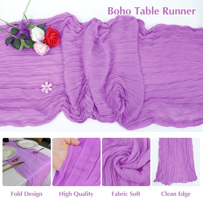 10 Pack Light Purple Cheesecloth Table Runner -21*120Inch Long Boho Wedding - Image 3