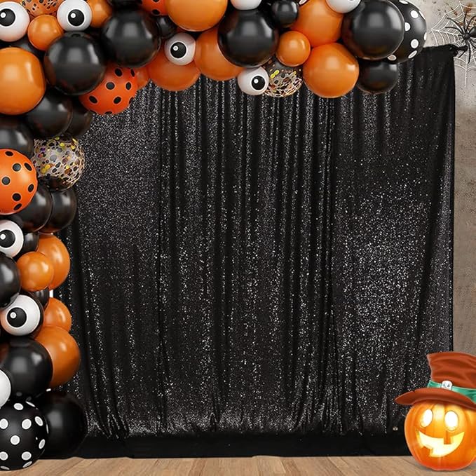 Eternal Beauty Black Sequin Backdrop, 5x7 Ft Halloween Glitter Background - Image 2