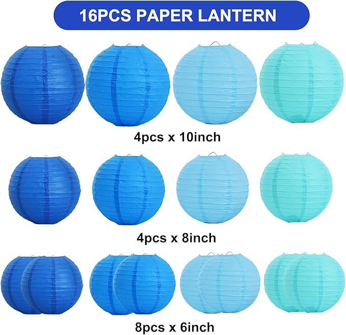 BEISHIDA 16 Pcs Sea Mix Paper Lanterns, Hanging Decorative Chinese Japanese - Image 2