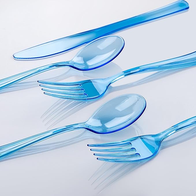 WDF 180 Pieces Blue Plastic Silverware Disposable - Image 5