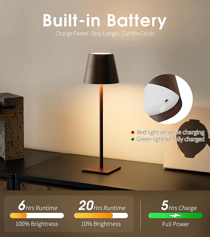 UME 3 Pack Cordless Table Lamp, Battery Operated Lamp - Image 5
