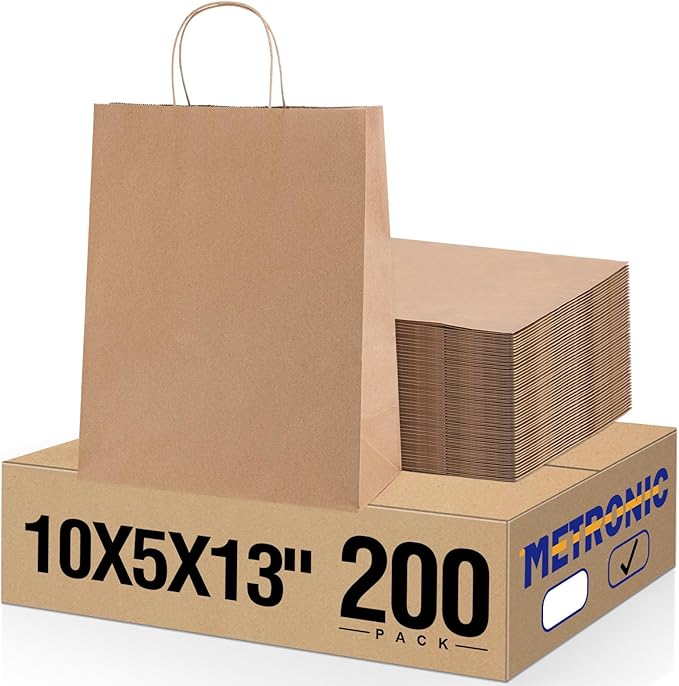 METRONIC Paper Gift Bags 10x5x13'' 200Pcs Brown Paper Bag by METRONIC