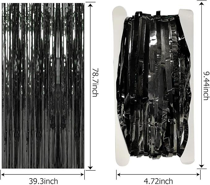 10 Pack Foil Curtain Backdrop Black Metallic Tinsel Foil Fringe Curtains Photo - Image 7