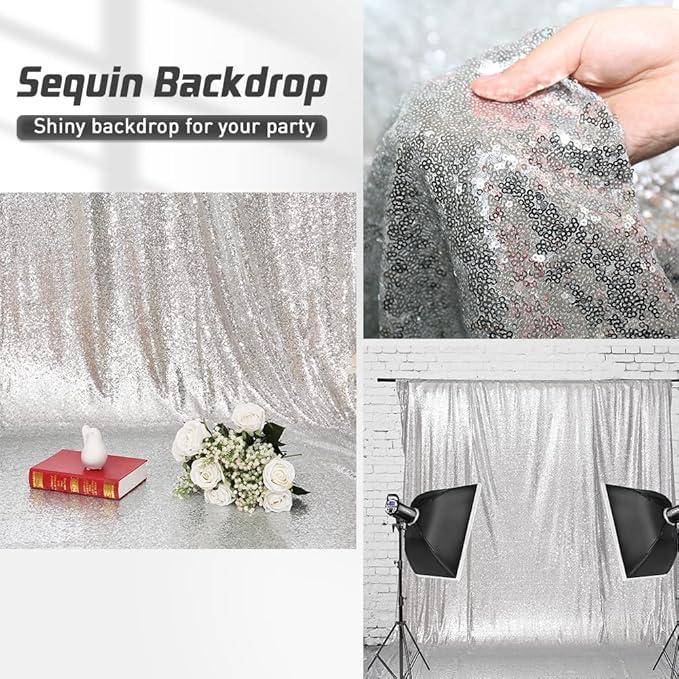 Eternal Beauty Sequin Backdrop Curtains, 2x8 Ft-2 Panels Silver Back Drop - Image 5