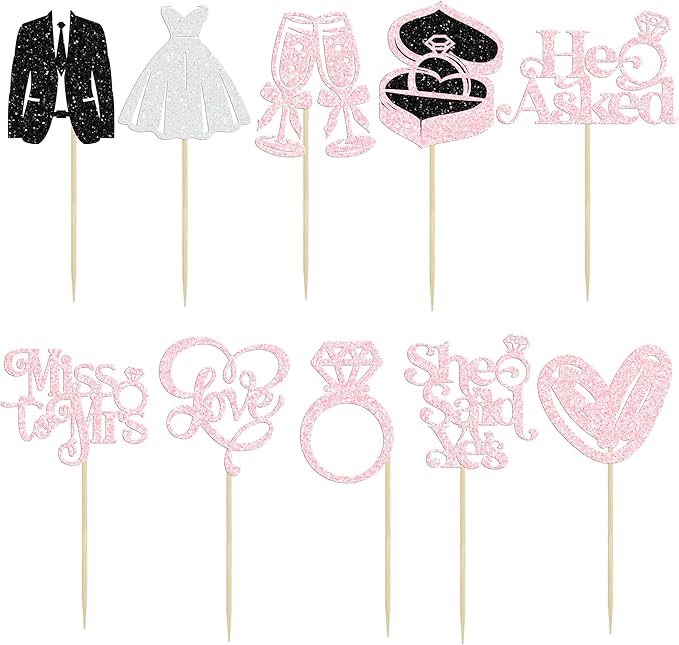 Gyufise 30Pcs She Said Yes Cupcake Toppers Glitter Diamond Ring I Do Love - Image 3