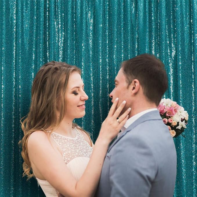 Eternal Beauty Teal Sequin Backdrop, 10x10 Ft Glitter Background Curtains - Image 6