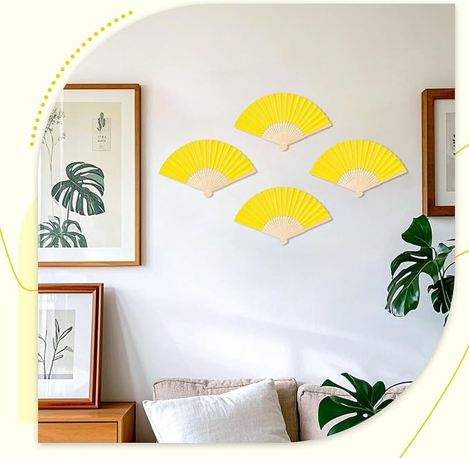 JOHOUSE 12 Pcs Paper Folding Hand Fans, 8.3 Inch Lemon Yellow Paper Fans - Image 4