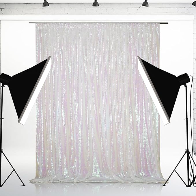 Eternal Beauty White Iridescent Sequin Backdrop, 8x8 Ft Glitter Background by EternalBeauty