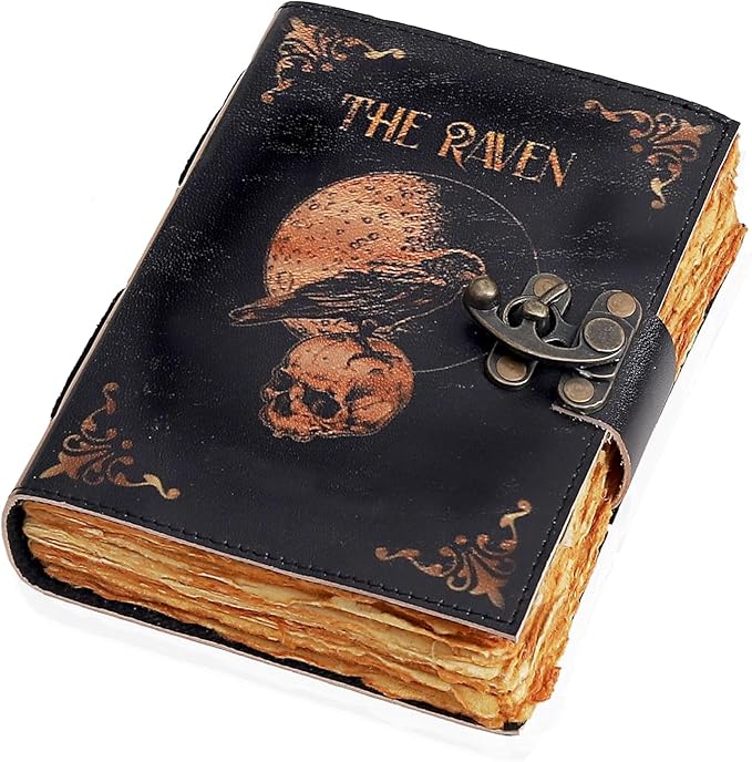 Leather Gothic Journal Magical Raven Skull Spiral Notebook Mystery Crow Journal by cuero
