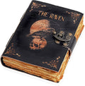 Leather Gothic Journal Magical Raven Skull Spiral Notebook Mystery Crow Journal by cuero