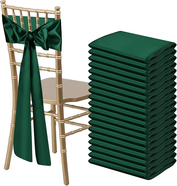 50 PCS Forest Green Satin Chair Sashes Bows Universal Chair Ribbon Ties Back by LooksForwardtoSeeingYou