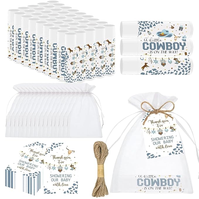 50 PCS Baby Shower Cowboy Lip Balm Bulk Neutral Gender Reveal Boys Girls Games by Nlicrst
