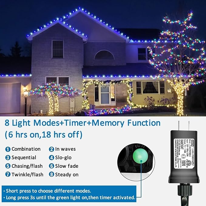 YEGUO 165ft 500 LED Christmas Lights Outdoor Waterproof, 8 Modes Green Wire - Image 3