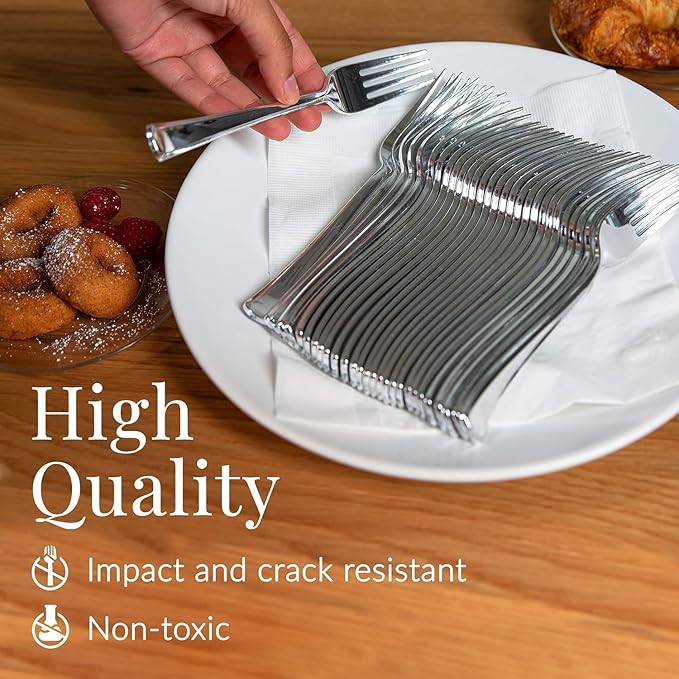 Prestee 300 Plastic Forks Heavy-Duty, Heavyweight Silverware Forks, Fancy - Image 4