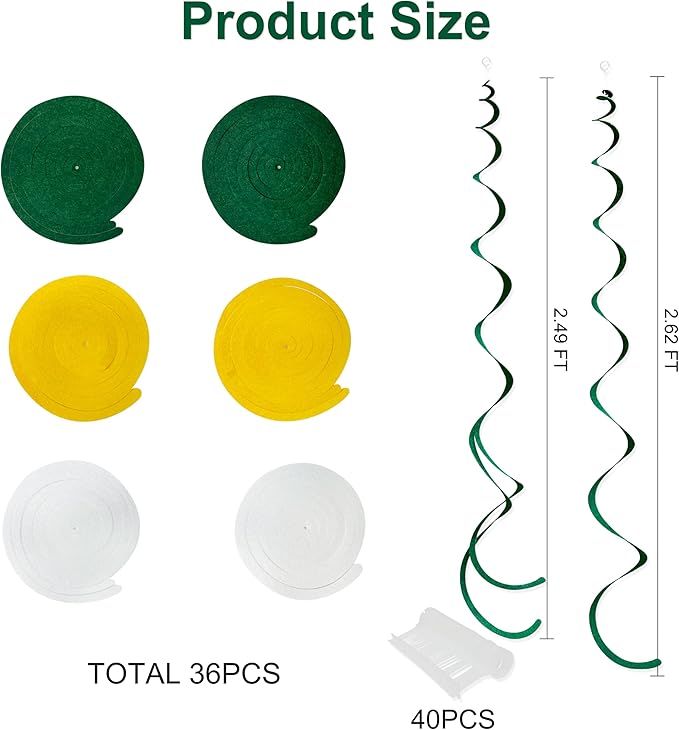 36 Pcs Green Yellow White Hanging Swirl Decorations Felt Swirl Streamer Spiral - Image 2