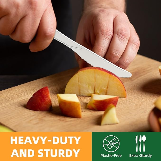 100% Compostable Knives, 7.7" 150pcs Large Disposable Cornstarch Cutlery Heavy - Image 6