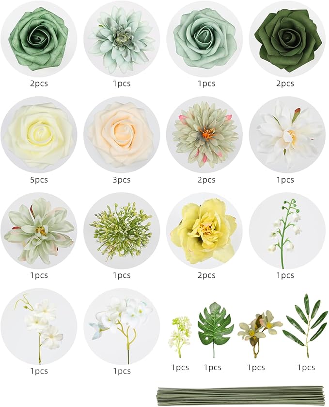 Artificial Flowers Combo, Mix Silk Flowers Roses, Dahlias - Image 7