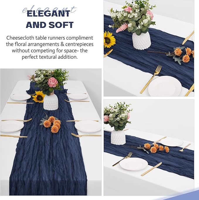 Aktor 4 Pack Navy Blue Table Runner Boho Cheesecloth Table Runner Semi Sheer - Image 3