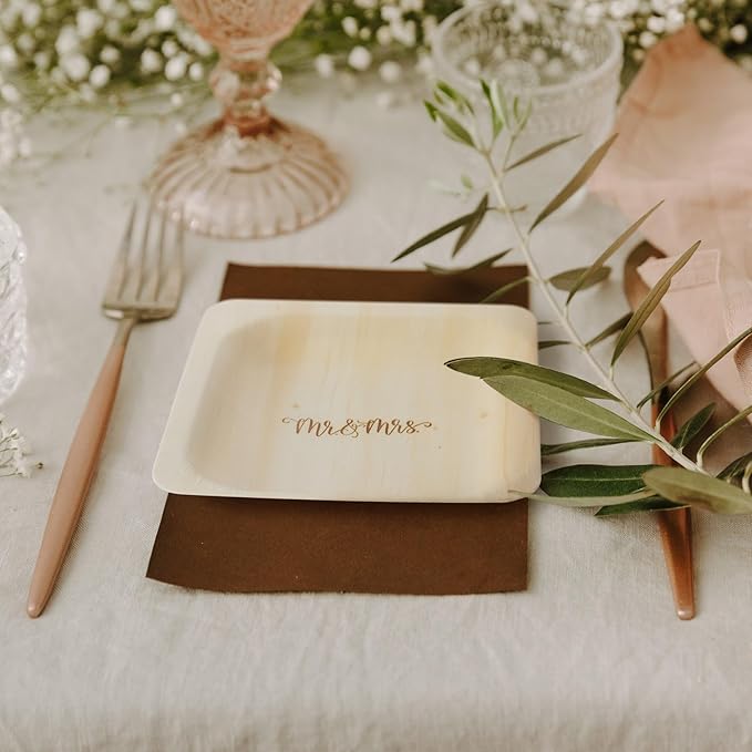 Mr. and Mrs. Disposable Wedding Plates – Rustic, Compostable Alternative to - Image 2