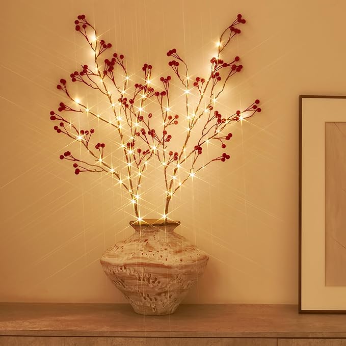 Fudios Lighted Red Berry Branches 80 LED Fairy Lights by Fudios