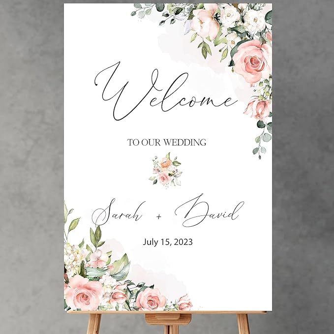Editable Wedding Welcome Sign, Blush Pink Floral Wedding Sign, Custom Welcome by Custom