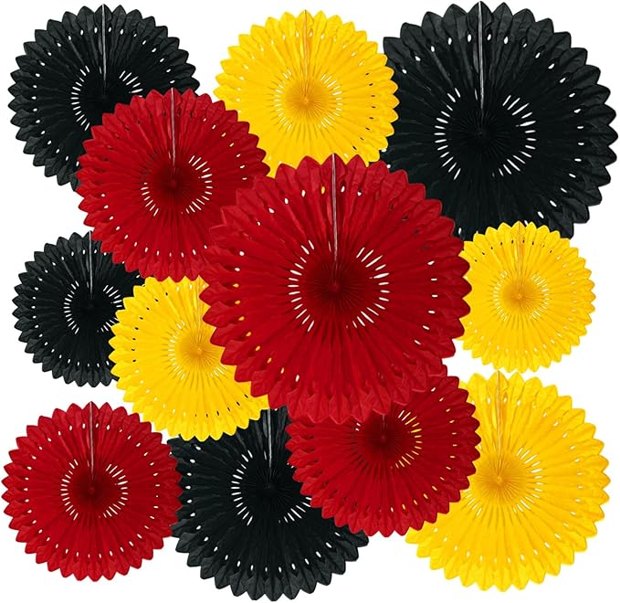 18 Pcs Red Yellow Black Hanging Paper Fan, Hanging Honeycomb Round Paper Fans by Zankubom