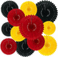 18 Pcs Red Yellow Black Hanging Paper Fan, Hanging Honeycomb Round Paper Fans by Zankubom