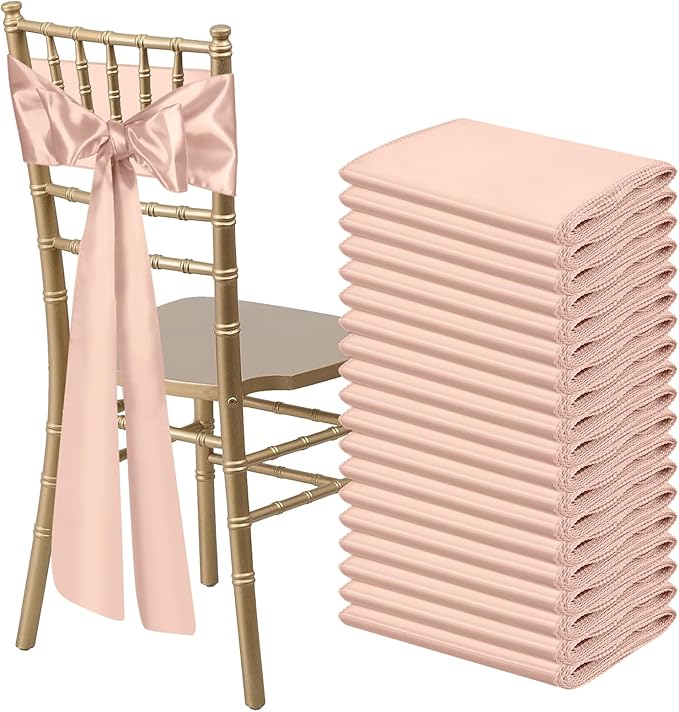 50 PCS Blush Pink Satin Chair Sashes Bows Universal Chair Ribbon Ties Back Sash by LooksForwardtoSeeingYou