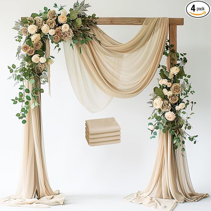 Wokceer Champagne Wedding Arch Draping Fabric Backdrop 4 Panels 28.7" X 20FT by Wokceer