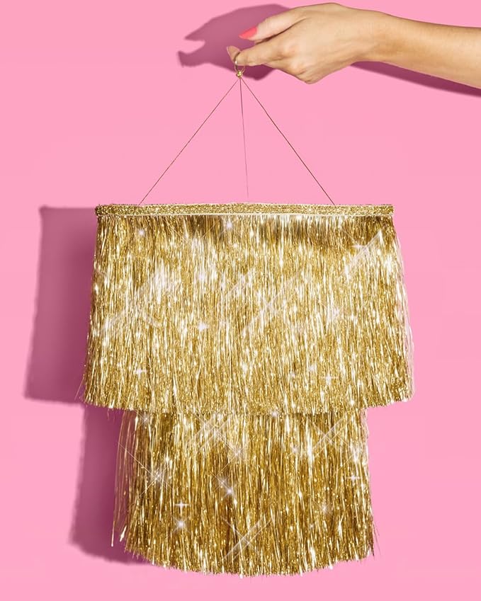 xo, Fetti Gold Fringe Tinsel Chandelier | 16" | Bachelorette Party Decorations - Image 5