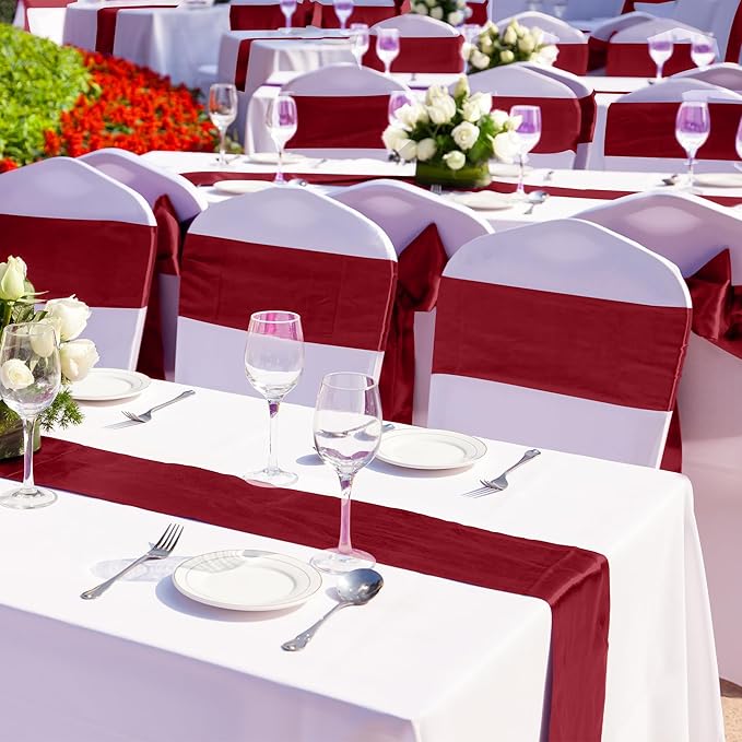 Aneco 12 Pack Satin Table Runner 12 x 108 Inch Burgundy Long Wedding Satin Silk - Image 5